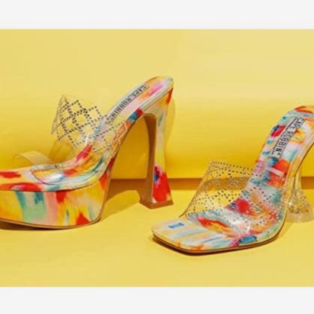 •CAPE ROBBIN• “Rika” Rhinestone Square Toe Platform High Heels - Multi // NIB - Picture 5 of 16